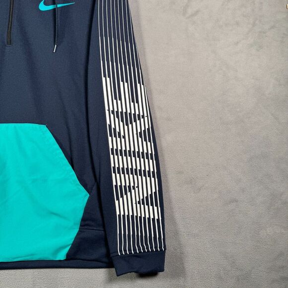 Nike Training Hoodie Mens S Blue Colorblock Graphic Arm Logo 1/4 Zip Sweatshirt - Picture 4 of 10